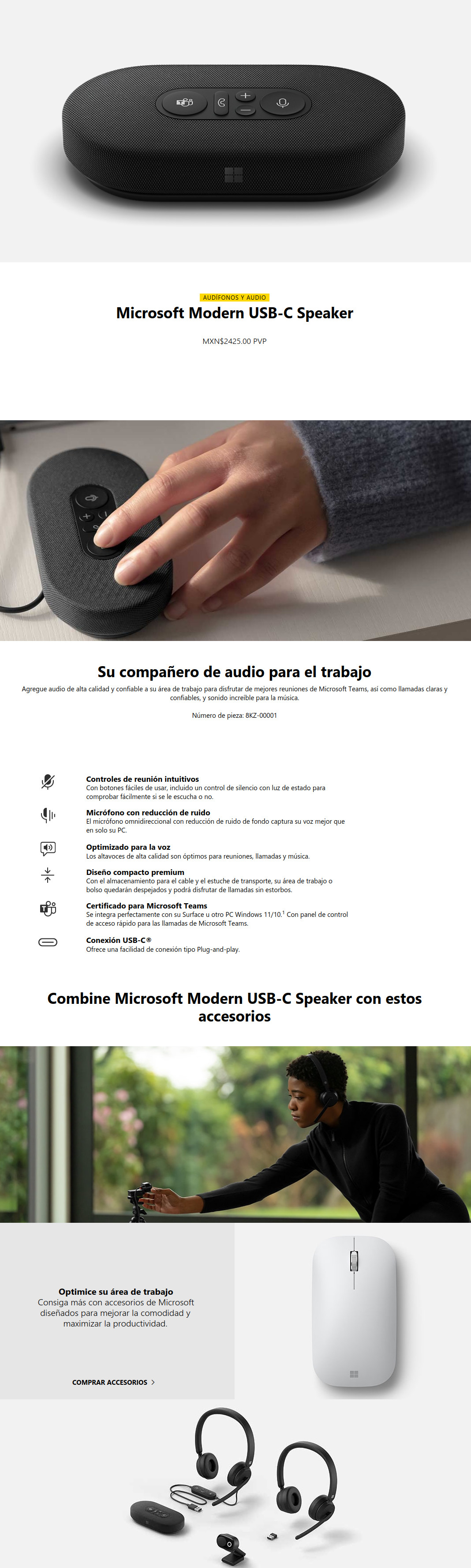 Parlante Altavoz/ Microsoft Modern/ Usb-C / Negro